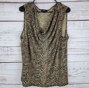 Chaps Tan And Black Chevron Design Cowlneck Sleeveless Blouse Size 3X